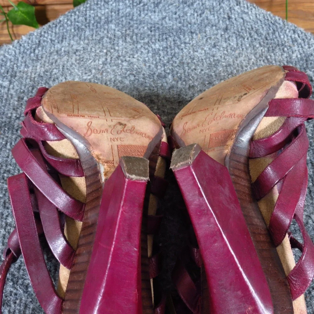 Sam Edelman Saville Womens Heel Sandals Size 7 Plum Leather Strappy Dress‎